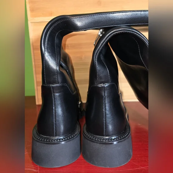 Feetquake NWT Chunky Heel Round Toe Side Zip Black Matte Tall Boot Sz 9 - Picture 2 of 4